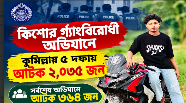 কুমিল্লায় কিশোর গ্যাংবিরোধী অভিযানে ৫ দফায় আটক ২ হাজার ৩৫