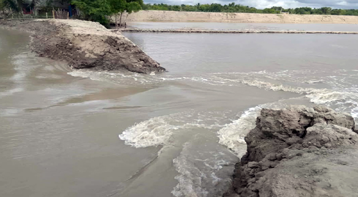 সাতক্ষীরায় রিং বাঁধ ভেঙে ৪০০ বিঘা মৎস্য ঘের প্লাবিত