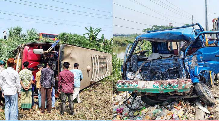 ফরিদপুরে পিকআপের সঙ্গে সংঘর্ষে খাদে উল্টে পড়ল বাস, হতাহত ৩১