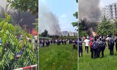 উত্তরায় বাংলাদেশ বিমান বাহিনীর প্রশিক্ষণ বিমান বিধ্বস্ত