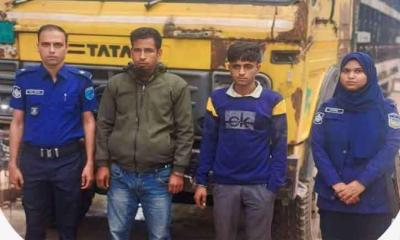 ঝিনাইগাতী  অবৈধ বালুভর্তি  ট্রাকসহ  আটক  দুই