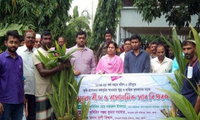 কয়রায় প্রণোদনার আওতায় কৃষকদের মাঝে বিনামূল্যে ধানের বীজ ও সার বিতরণ