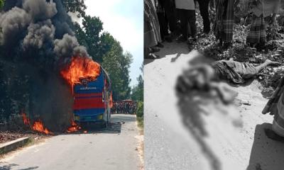 কাজিপুরে সড়ক দুর্ঘটনায় অজ্ঞাত সাইকেল আরোহীর মৃত্যু, জনতার ক্ষোভে পুড়লো বাস