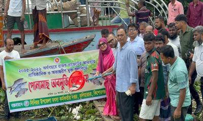 কুলিয়ারচরে মুক্ত জলাশয়ে পোনামাছ অবমুক্ত