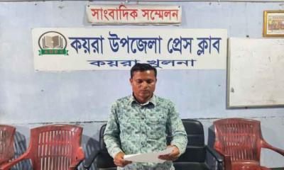 কয়রায় মিথ্যা অপপ্রচারের প্রতিবাদে ইউপি সদস্য হাসানের সংবাদ সম্মেলন