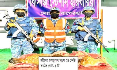 মোংলা হতে হরিণের চামড়া সহ ২৪ কেজি মাংস উদ্ধার