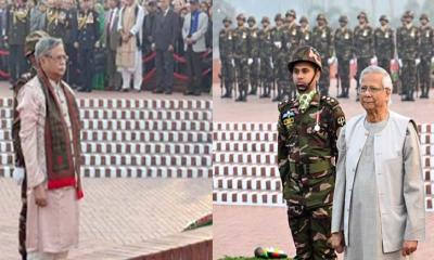 বীর শহীদদের শ্রদ্ধা জানালেন রাষ্ট্রপতি-প্রধান উপদেষ্টা