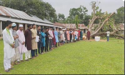 ‎ভালুকায় শিক্ষা প্রতিষ্ঠানের পুরোনো গাছ কাটার প্রতিবাদে মানববন্ধন