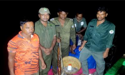 কয়রায় সুন্দরবন থেকে১২০ কেজি চিংড়ি মাছ সহ নিষিদ্ধ জাল জব্দ