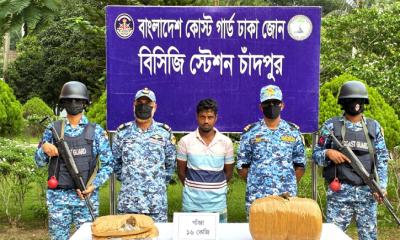 চাঁদপুরে কোস্ট গার্ডের অভিযানে  ১৬ কেজি গাঁজাসহ আটক ১