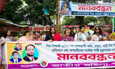 রামিসা হত্যার প্রতিবাদ এবং দ্রুত বিচার  দাবিতে জাতীয় মহিলা পার্টির মানববন্ধন
