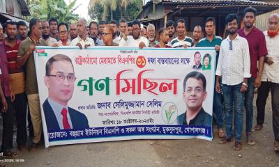 মুকসুদপুরে বিএনপি ঘোষিত রাষ্ট্র কাঠামো মেরামতে ৩১ দফ বাস্তবায়নে গণ মিছিল