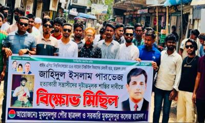 পারভেজ হত্যাকারীদের শাস্তির দাবিতে ছাত্রদলের বিক্ষোভ মিছিল