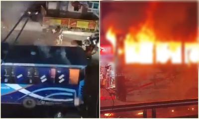 রাজধানীতে দুই বাসে আগুন ও ৪ ককটেল বিস্ফোরণ