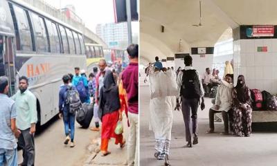 বাস টার্মিনালগুলোতে ভিড় থাকলেও চাপ নেই রেলে