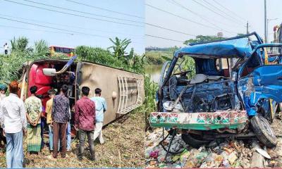 ফরিদপুরে পিকআপের সঙ্গে সংঘর্ষে খাদে উল্টে পড়ল বাস, হতাহত ৩১