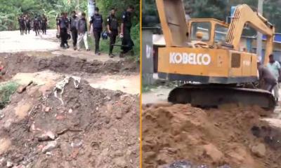 বুলডোজার চালিয়ে র‍্যাব ক্যাম্পের দেয়াল গুঁড়িয়ে দিলো সন্ত্রাসীরা
