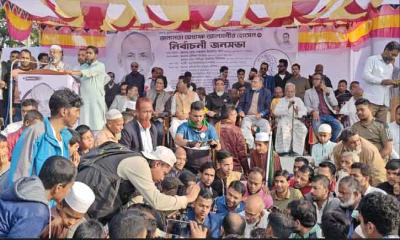 নিজ জন্মস্থানে নির্বাচনী জনসভা করলেন পিরোজপুর-১ আসনের ধানের শীষের প্রার্থী আলমগীর হোসেন