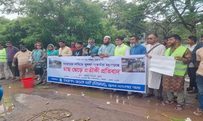 খুলনা- সাতক্ষীরা মহাসড়কে মাছ ছেড়ে নিসচার প্রতীকী প্রতিবাদ